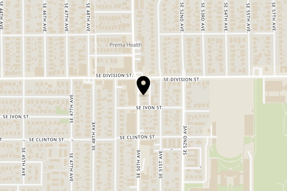Map showing the location of Bete-Lukas | Ethiopian Restaurant on 2504 SE 50th Ave, Suite D in Portland